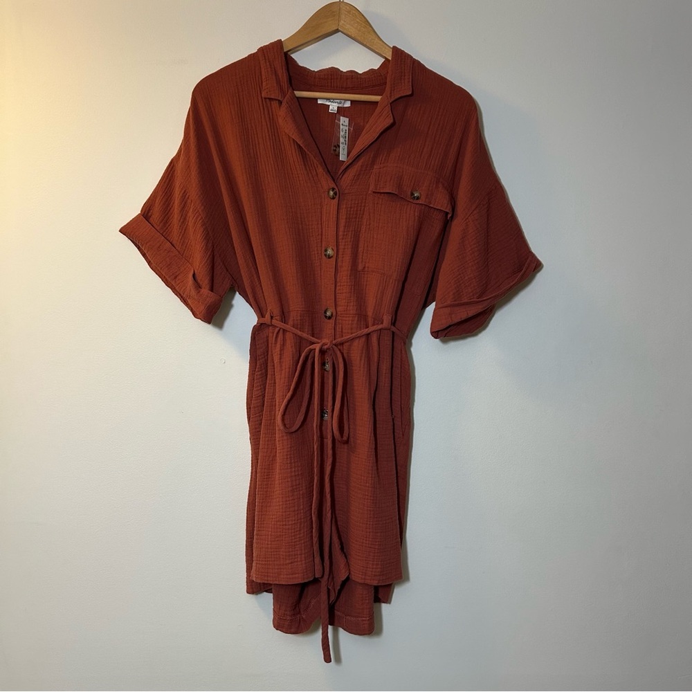 🆕 MADEWELL | NWT 100% Cotton Terracotta Button-Up Romper Size Large